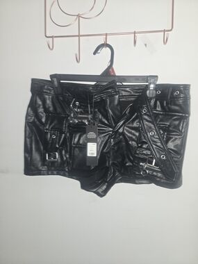 Fashion Nova Black Faux Leather Cargo Shorts